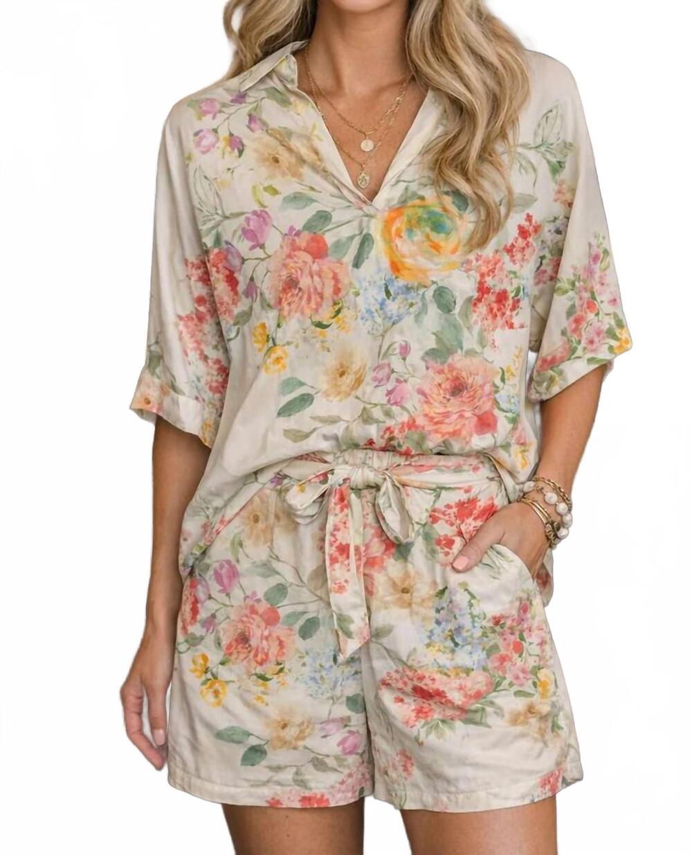 NEW MILIO MILANO floral meadow print shorts with tie in multi